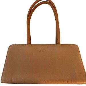 Bostanten Leather Satchel Shoulder Bag‎ Cognac Brown Boxy Top Handle Zip Closure